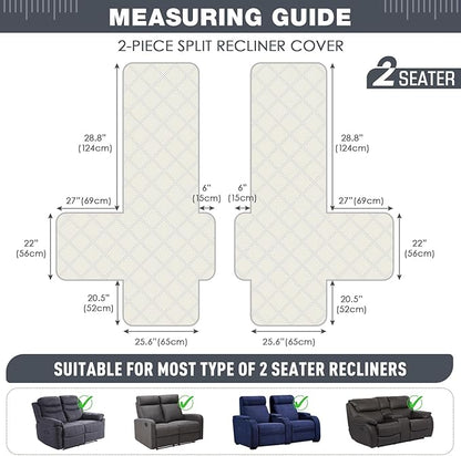 TAOCOCO 100% Waterproof Loveseat Recliner Cover, Non Slip Split Recliner Couch Covers for 2 Cushion Couch with Elastic Straps, Washable Recliner Chair/Furniture Protector for Pets(2 Seater, Dark Grey)