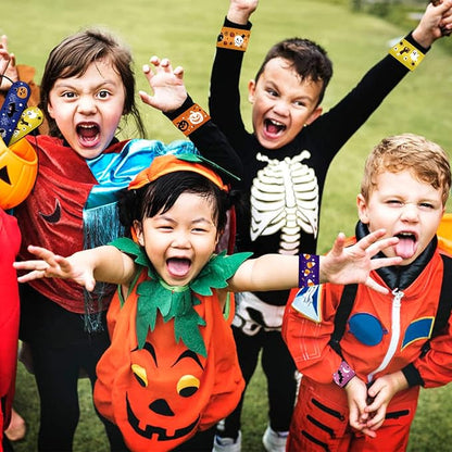 FOIMAS 48pcs Halloween Slap Bracelets,Halloween Snap Bracelet Pumpkin Witch Wristband for Kids Halloween Trick or Treat Bag Filler Party Favor Supply
