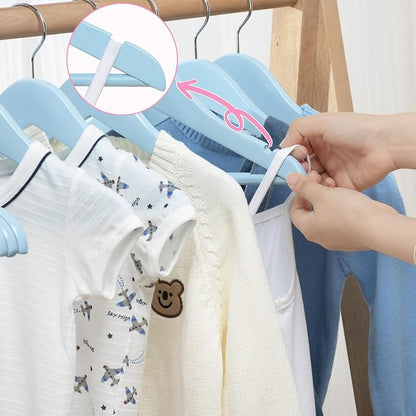FairyHaus Kids Wooden Hangers 20Pack Blue, 12.8 Inch Baby Wooden Hangers for Closet, Anti-Rust 360° Swivel Hook, Notches & Smooth Finish, Natural Solid Wood Childrens Hangers for Clothes