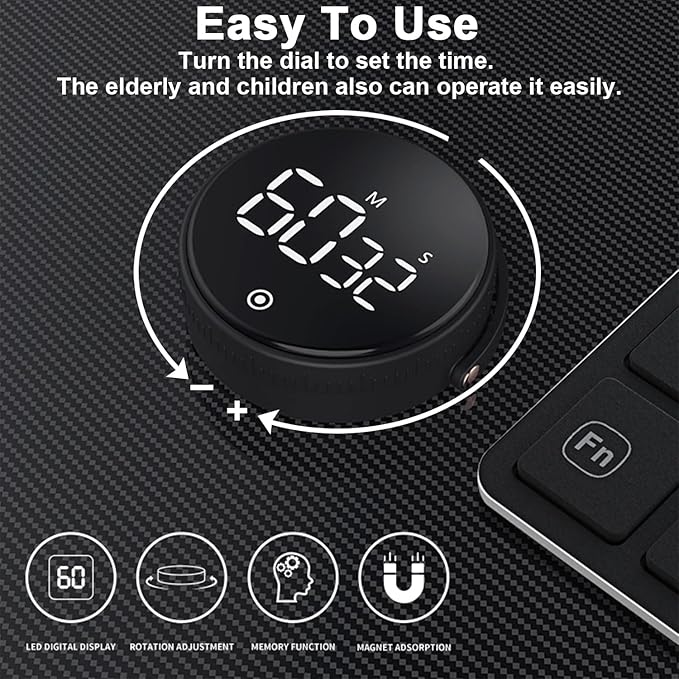 Digital Kitchen Timer for Cooking,Large LED Display Productivity Timer,Magnetic Countdown Timer Clock with 3-Level Volume Adjustable for Seniors, Kids, Teachers, Classroom, Exercise, Fitness