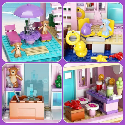 MindBox Girls Seaside Villa Building Blocks,812pcs Beach House Building Toys for Kids Age 8+，Mini Brick