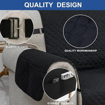 XINEAGE Quilted Sofa Cover Waterproof Couch Covers for 3 Cushion Couch, Super Soft Washable Slipcover with Pockets & Non-Slip Elastic Straps, Thick Furniture Protector (Sofa, Black)
