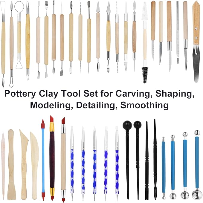 Pottery Clay Tools for Adults Sculpting, Yagugu 45Pcs Basic Wood Ceramics Carving Polymer Clay Tool Supplies kit Supplies for Kids and Artists Modeling Shaping Building for Art&Craft Gifts