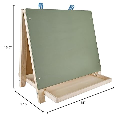 Constructive Playthings 3-Way Wooden Table Top Easel with Chalkboard, White Board and 2 Clips for Ages 3 Years and Up, 18" x 18.5" x 17.5"