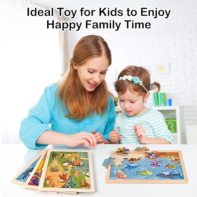 Puzzles for Kids Ages 4-6, Wooden Puzzles for Toddlers, 4 Packs 24 PCS Thickened Sea and Animal Puzzle Toys, Preschool Educational Puzzle Toys for Boys and Girls 3 4 5 6 Years Old