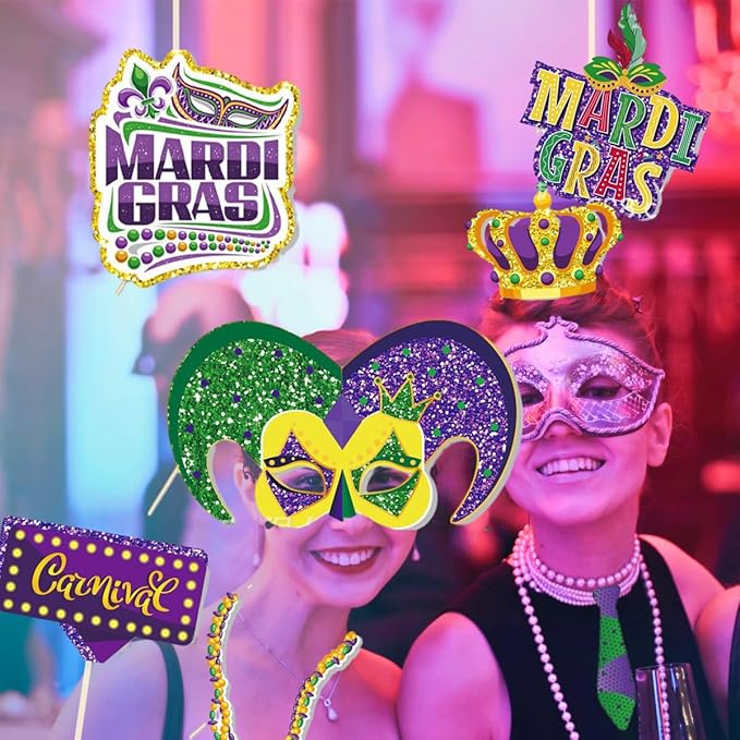 219 Pcs Mardi Gras Party Favors Set, Mardi Gras Masks, Bracelets, Beads Necklaces, Photo Booth Props, Temporary Tattoos Stickers and Coins Set, for Mardi Gras Parade Masquerade Party Decorations