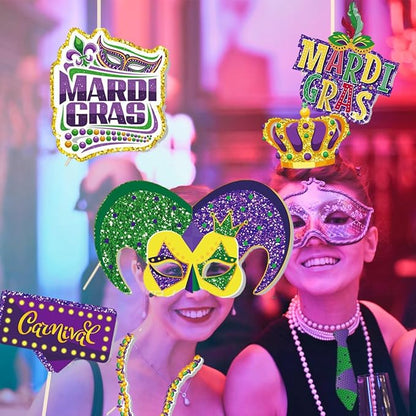219 Pcs Mardi Gras Party Favors Set, Mardi Gras Masks, Bracelets, Beads Necklaces, Photo Booth Props, Temporary Tattoos Stickers and Coins Set, for Mardi Gras Parade Masquerade Party Decorations