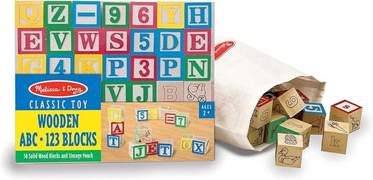 Melissa & Doug Deluxe ABC/123 1-Inch Blocks Set With Storage Pouch (50 pcs) - Letters And Numbers/ABC Classic Wooden Blocks For Toddlers And Kids Ages 2+