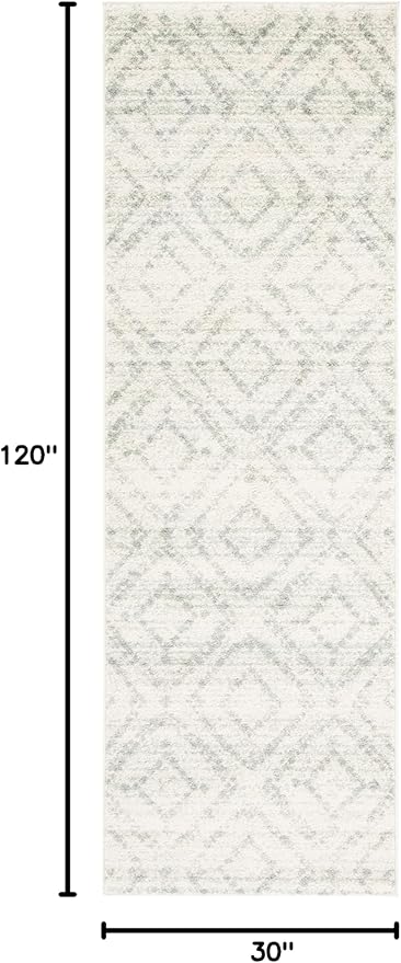 SAFAVIEH Adirondack Collection Runner Rug - 2'6" x 10' Runner, Ivory & Green, Modern Diamond Distressed Design, Ideal for High Traffic Areas in Living Room, Bedroom, Dining (ADR131X-210)