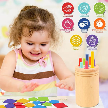 Montessori Toys for 3+ Years Old Boys Girls Toddlers Wooden Sensory Color Sorting Toys 4 5 Old Baby Fine Motor Skills Stacking Shape Sorters Educational Learning Matching Game