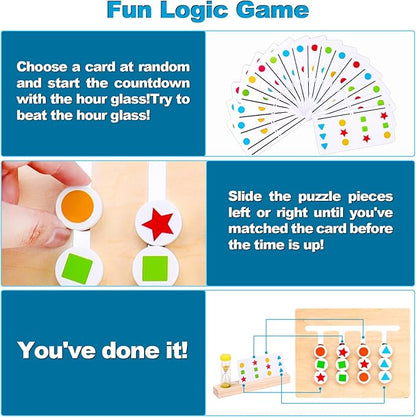 Montessori Learning Toys Slide Puzzle Color & Shape Matching Brain Teasers Logic Game Preschool Educational Wooden Toys for Kids Boys Girls Age 3 4 5 6 7 Years Old Airplane Travel Toys Birthday Gifts