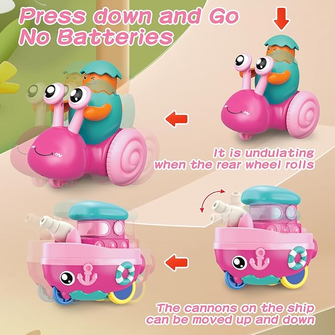 Toddler Toys for 1 Year Old Girl,Press to Go Car Baby Toys 6-12-18 Months,1 Year Old Girl Gifts Push Toy Cars for Toddlers 1-3,1 2 3 4 Year Old Boy Girls Toys First Birthday Gifts Christmas Boat