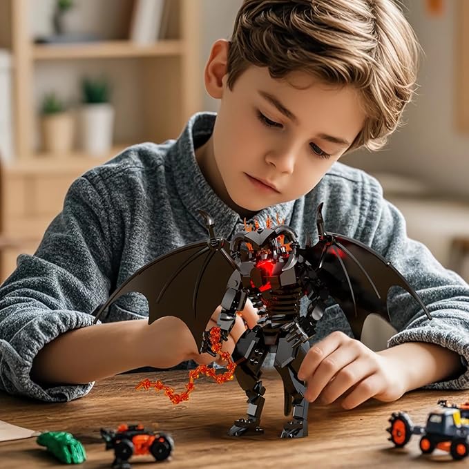 Figure Balrogs Monster Building Block Set Balroged of Moria Bricks Demons Model Toys Gifts，Building Blocks Set, Bat Robot Figure with Wings and Lava Accessories