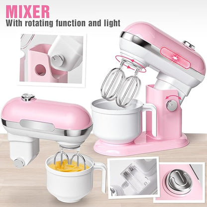 Pretend Play Kitchen Appliances Toy Set with Realistic Coffee Maker Machine, Toaster, Mixer and Blender, Kids Kitchen Playset with Sound & Light for Kids Age 3–5 4-8