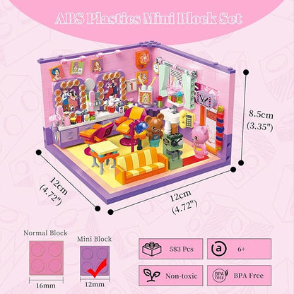 Friends House Building Block Set, Bear Hair Salon Business City View Small Brick Model, Mini Construction Toy, Hobbies Christmas Birthday Gift Teens Children Kids Boys Girls 6+, 583pcs