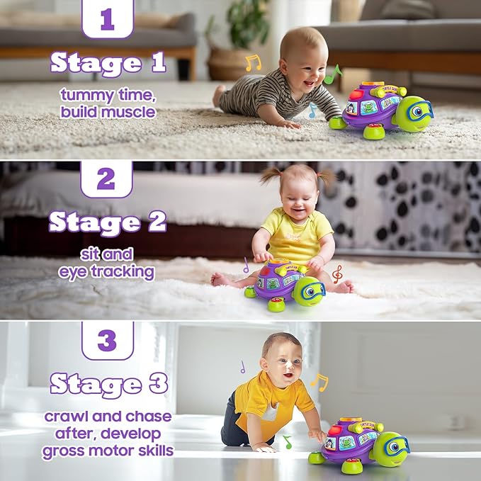 Baby Toys 6-12 Months, Musical Turtle Tummy Time Developmental Crawling Toy for 6 7 8 9 10 Months, Educational Bilingual Infant Toy 6-9-12 Months, Baby Boy Girl Birthday Gifts