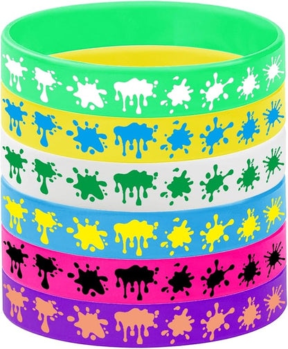 48PCS Rainbow Slime Rubber Bracelets Silicone Wristbands -Art Paint Party Supplies Birthday Baby Shower Party Favors
