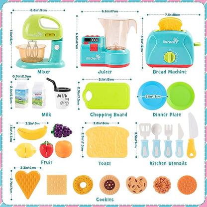 Golray 28pcs Play Kitchen Appliances Toy for Kids, Electric Mixer Toaster Blender with Light&Sound, Cutting Play Food, Pretend Kitchen Accessories, Toddler Birthday Gift Toy for Boy Girl 3 4-8 Year