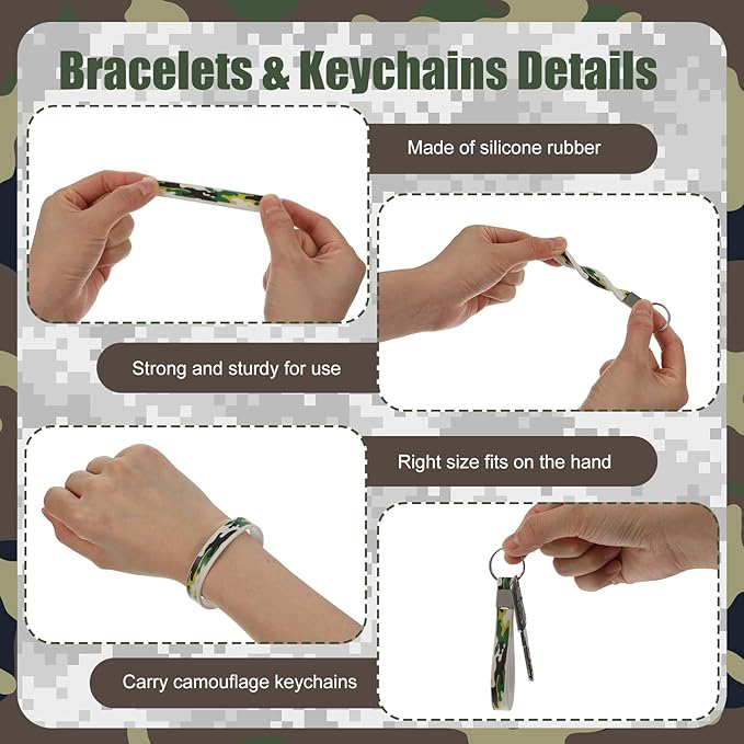 36 Pcs Tie Dye Camouflage Party Kit Camo Drawstring Bag Bulk Camouflage Military Rubber Keychain Silicone Camo Bracelet for Adult Kid Travel Paintball Camping Birthday Party Supplies (Classic Camo)