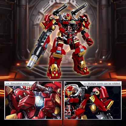 DAHONPA Red Warrior Transforming Mech Building Blocks Set, Assembly Mecha Robot Model Kit (588+ pcs) City MechWarrior Toy Christmas Birthday Gifts for Adults and Kids