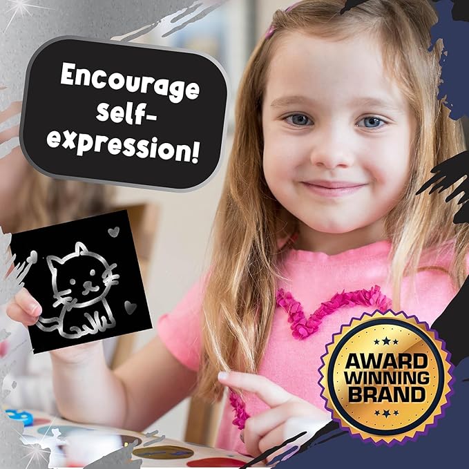 PURPLE LADYBUG Silver Holographic Scratch Art Mini Notes - Scratch Art Notes for Kids, Kids Games, Craft for Kids Summer Activities, Airplane Activities for Kids Ages 4-8, Camping Games for Kids