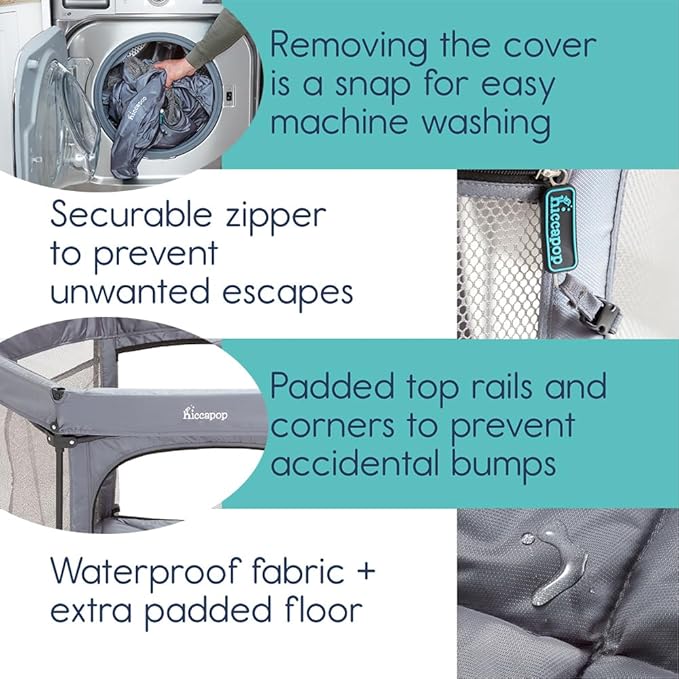 hiccapop 53” PlayPod Outdoor Baby Playpen with Canopy, Deluxe Portable Playpen for Babies and Toddlers with Dome, Sun-shades, Padded Floor | Pop Up Playpen for Beach or Home | Outdoor Playpen for Baby