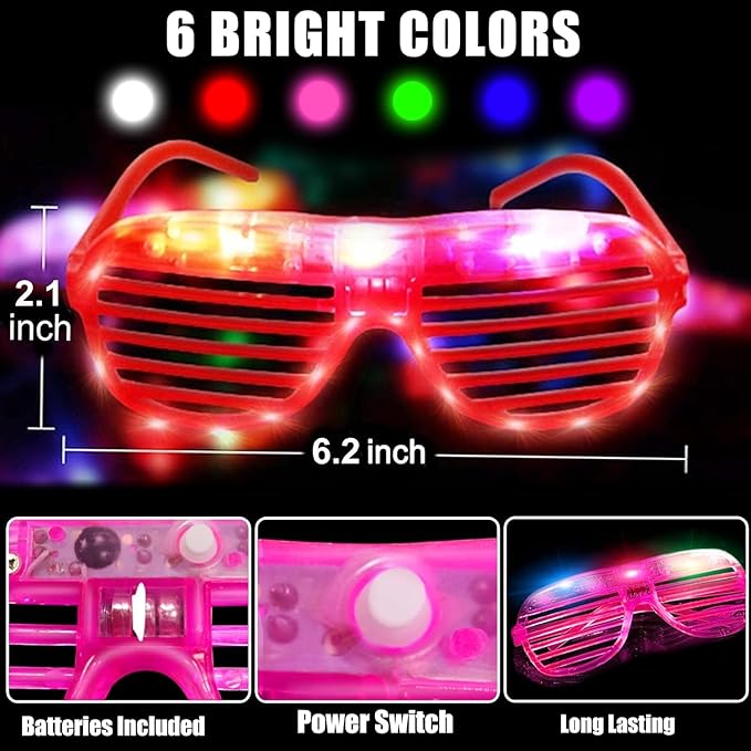 30 Pack LED Glasses Glow in The Dark Party Supplies Glow Sticks Glasses Party Favors Rave Neon Shutter Shades Light Up Glasses Sunglasses Party Favors for Kids/Adults Birthday Wedding Cosplay