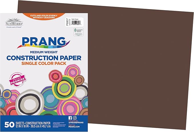 Prang (Formerly SunWorks) Construction Paper, Dark Brown, 12" x 18", 50 Sheets