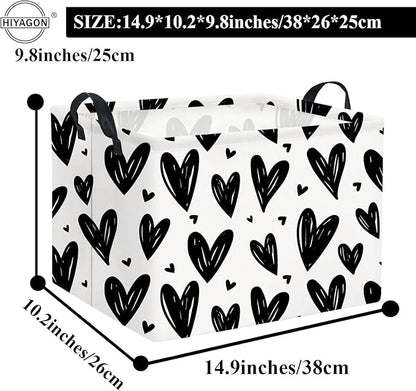 HIYAGON Rectangular Gift Basket Kids Baby Storage Bin Toy Organizer Box for Girls Love Room Decor(Black Light Heart)