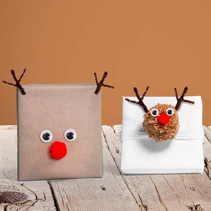 150 Pieces Brown Pipe Cleaners Chenille Stems, 150 Red Pom Poms Assorted Size Craft Pompoms and 300 Wiggle Googly Eyes with Self-Adhesive Back for Christmas Reindeer Crafts DIY Making