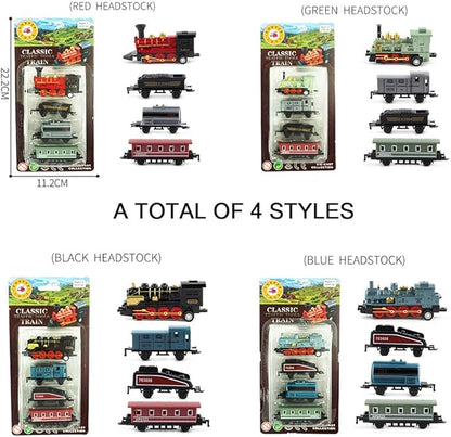 CORPER TOYS Mini Train Toy Die-Cast Pull Back Steam Train Model Set Assorted Styles for Kids Boys - 4 Packs (16 Pieces)