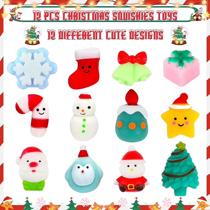 Christmas Party Favors 87 PCS Christmas Squishy Toys Slap Bracelets LED Rings Plastic Stamps Silicone Bracelets DIY Stickers Gift Bags for Kids Christmas Party Gift Exchange Goodie Bags Fillers