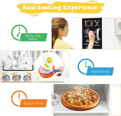 Fireflowery Kids Kitchen Playset, Toddler Kitchen w/Simulated Sound, Accessory Utensils, Blackboard, Sink, Stovetop, Cabinets, Pretend Play Kitchen, Gift for Ages 3+ (Modern)