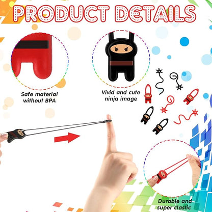 HyDren 109 Pcs Ninja Party Favors for 18 People Include Ninja Slingshot Sticky Stretch Ninja Toys Rubber Keychains Silicone Wristband Ninja Stickers Organza Bag Thank Tags for Birthday Party