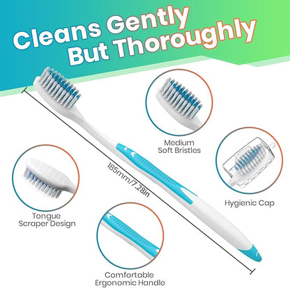 30 Pack Bulk Toothbrushes with Covers, Individually Wrapped Tooth Brush Pack for Adults & Kids, Disposable Toothbrush Medium Soft for Travel, Donations, Hotels