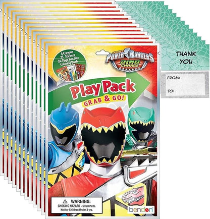 Bendon Power Rangers Grab n Go Play Packs (12 Pack) Party Favors and 12 "Thank You Cards