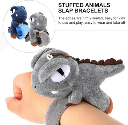 Abaodam 2pcs Animal Slap Bracelet Dinosaur Slap Bracelet Plush Stuffed Animal Hugger Snap Wrist Band for Kids Birthday Party