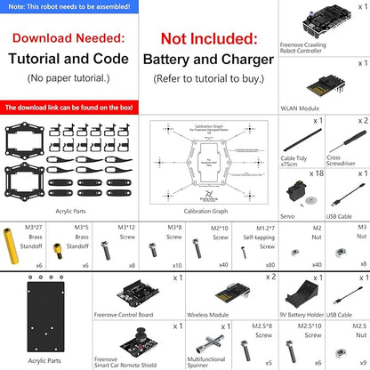 FREENOVE Hexapod Robot Kit with Remote (Compatible with Arduino IDE), App Remote Control, Walking Crawling Twisting Servo STEM Project