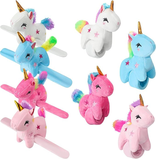 Leyndo Animal Slap Bracelets Stuffed Animal, Stuffed Animal Plush Slap Bracelets Bulk Kids Toys, 8 Inches (Unicorn,8 Pcs)