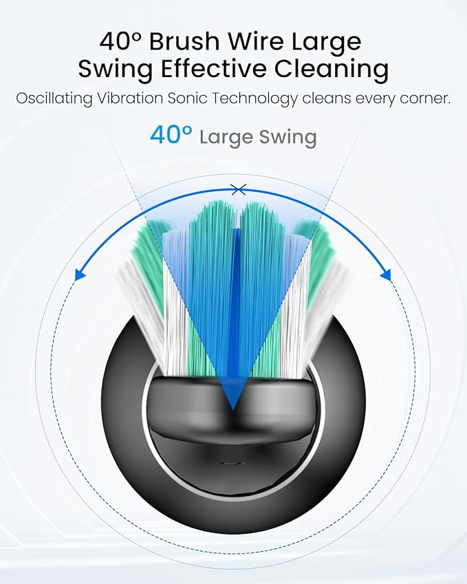 Rtauys S5 Sweeping Electric Toothbrush - Rechargeable Electric Toothbrushes with 8 Heads, Power Electric Toothbrush with Holder, 2.5 Hours Charge for 45 Days Battery Life - Black