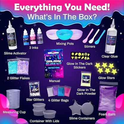 Original Stationery Galaxy Slime Kit for Kids Ages 8–12, DIY Space Slime Set with Glow-in-The-Dark Stickers & Galactic Glitter, Fun Cosmic Craft for Creative Play, Birthday Gift for Boys & Girls