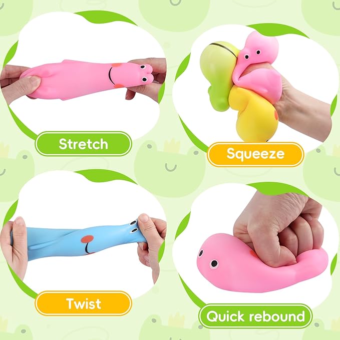 8 Pack Squishy Squeeze Stress Ball Fidget Toys for Adults, Big Cute Frog Sensory Squishy Toys, Squeeze Stress Toys Bulk for Party Favors, Classroom Prize Gift, Easter Basket Stuffers for Kids