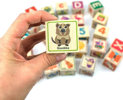 QUOKKA Wooden Puzzles Blocks for Toddlers 1-3 Large - 26 Alphabet & Numbers Baby Blocks for Kids Ages 2-4 Gift Wood Stacking & Building Toys for Learning ABC Letters for Boys and Girls 2-4