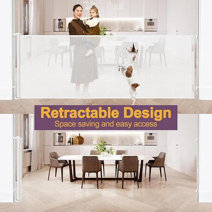 42" Tall X 100" Extra Wide Retractable Baby Gates for Large Openings Extra Tall Dog Gates for Doorway Tall Retractable Pet Gate Tall Mesh Gates for Kids Long Dog Gate for Indoor/Outdoor, White