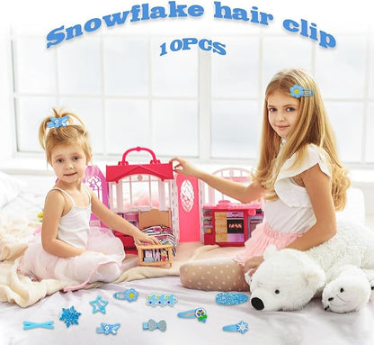 110Pcs Snowflake Birthday Party Favors Supplies kids Girl Winter Party Decorations Set Include Stickers, Hair clips, Necklaces, Rings, Hair Ties, Hair clips, Bracelets