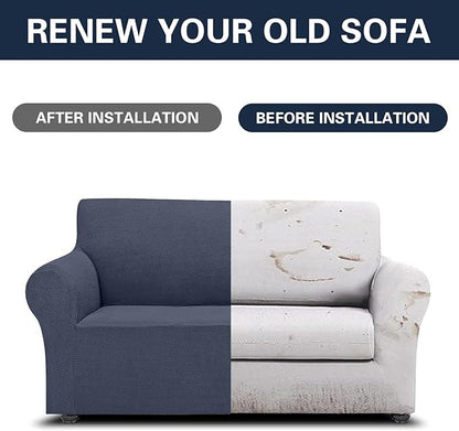 2025 New Stretch Loveseat Sofa Slipcovers Couch Cover for 2 Cushion Furniture Protector Sofa Covers with Elastic Bottom Jacquard Fabric Small Checks for Pets, Kids - Charcoal