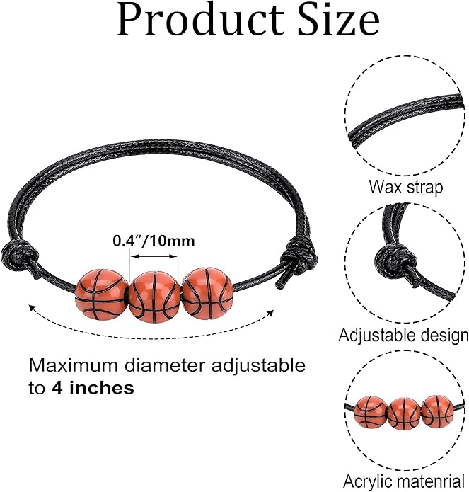 30pcs Sport Theme Charm Bracelets Adjustable Inspirational Beads Ball Party Favors for Teens Boys Girls Adult Decoration Wristbands Student Present