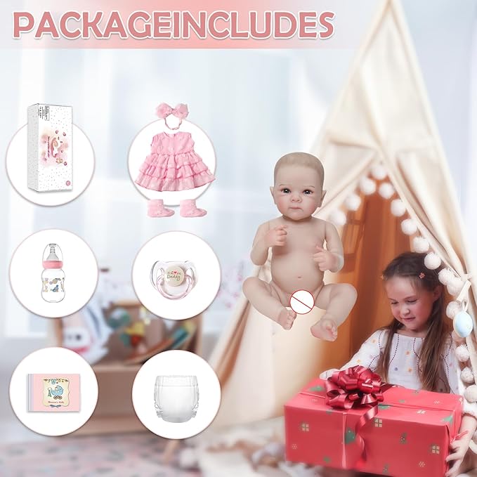 Reborn Baby Dolls - 20 Inch Realistic Baby Doll Real Life Baby Dolls Lifelike Newborn Baby Doll Girl with Soft Full Vinyl Body and Accessories can Swimming Baby Dolls for 3+ Years Old Kids Gifts