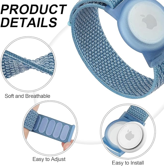 4 Pack Nylon Air Tag Bracelet for Kids, Soft Nylon Air Tag Wristband for Apple Air Tag, Adjustable Anti Lost Wristband for Toddler Baby, Boys, and Girls, Elders (Black/Blue/Pink Sand/Rainbow)