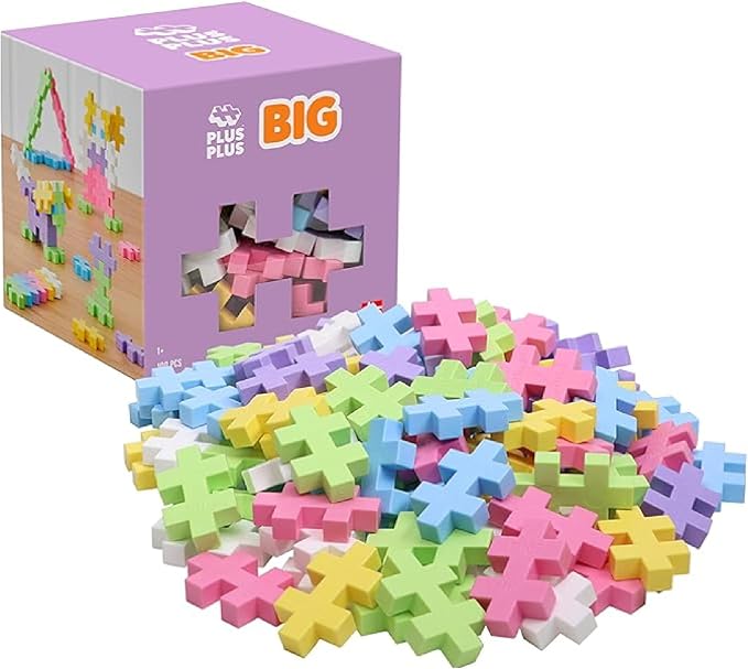 PLUS PLUS Big - Open Play Set - 100 Piece - Pastel Color Mix, Construction Building Stem/Steam Toy, Interlocking Large Puzzle Blocks for Toddlers and Preschool